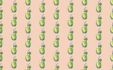 güzel arka plan, dikişsiz desen ile lezzetli coctail içecek suyu bir bardak. Yaz, plaj alkol, kireç çerçeve