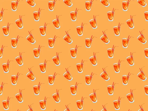 Bezszwowe wzór akwarela z drinkiem, koktajl z cytryną, lód, Mojito, koktajle. Owoce cytryna, pomarańczowy. Vintage rysunek na białym tle — Zdjęcie stockowe