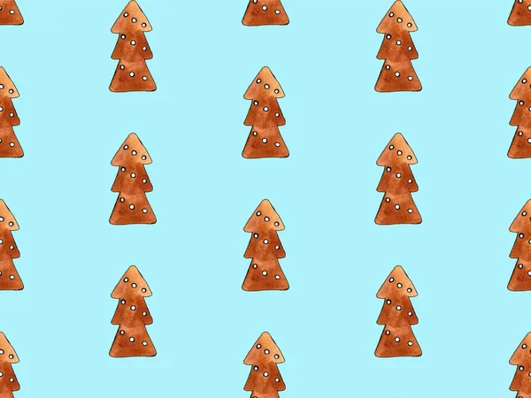 Seamless pattern of cute sweet watercolor gingerbread. Christmas gingerbread cookies. Christmas decorations. — Stock Photo, Image