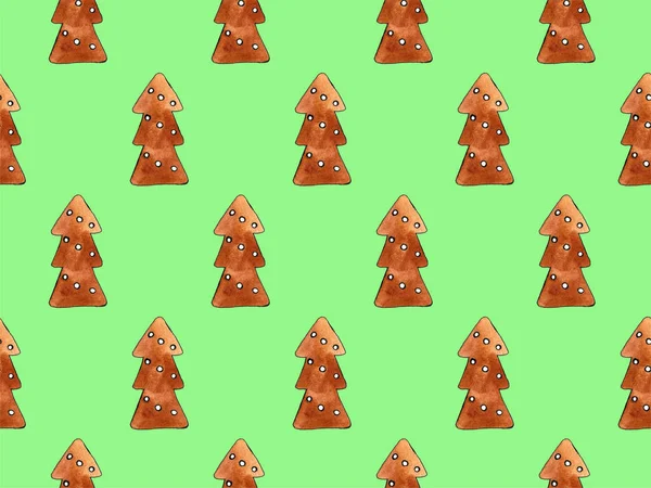 Seamless pattern of cute sweet watercolor gingerbread. Christmas gingerbread cookies. Christmas decorations. — Stock Photo, Image