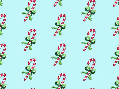 Noel zencefilli çörek dikişsiz desen. Renkli arka planda zencefilli kurabiyeler. Suluboya illüstrasyon. Duvar kağıdı için Sevimli Xmas arka plan, hediye kağıdı, desen dolgular, tekstil, tebrik kartları