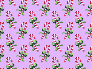 Noel zencefilli çörek dikişsiz desen. Renkli arka planda zencefilli kurabiyeler. Suluboya illüstrasyon. Duvar kağıdı için Sevimli Xmas arka plan, hediye kağıdı, desen dolgular, tekstil, tebrik kartları