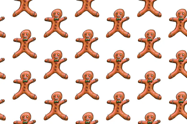 Christmas gingerbread seamless pattern. Ginger cookies on colored background. Watercolor illustration. Cute Xmas background for wallpaper, gift paper, pattern fills, textile, greetings cards — Stock Photo, Image