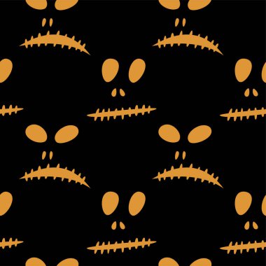 Cadılar Bayramı oyma jak ı ile dikişsiz desen siyah arka plan üzerinde siluetler yüzleri. Not defteri dijital kağıt, tekstil baskı, sayfa dolgu için kullanılabilir. Vektör çizimi