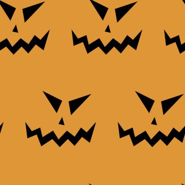 Cadılar Bayramı oyma jak ı ile dikişsiz desen siyah arka plan üzerinde siluetler yüzleri. Not defteri dijital kağıt, tekstil baskı, sayfa dolgu için kullanılabilir. Vektör çizimi