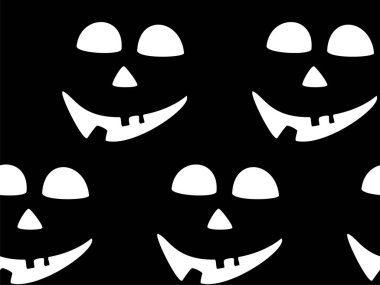 Cadılar Bayramı oyma jak ı ile dikişsiz desen siyah arka plan üzerinde siluetler yüzleri. Not defteri dijital kağıt, tekstil baskı, sayfa dolgu için kullanılabilir. Vektör çizimi