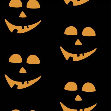 Cadılar Bayramı oyma jak ı ile dikişsiz desen siyah arka plan üzerinde siluetler yüzleri. Not defteri dijital kağıt, tekstil baskı, sayfa dolgu için kullanılabilir. Vektör çizimi