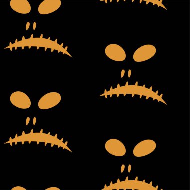 Cadılar Bayramı oyma jak ı ile dikişsiz desen siyah arka plan üzerinde siluetler yüzleri. Not defteri dijital kağıt, tekstil baskı, sayfa dolgu için kullanılabilir. Vektör çizimi