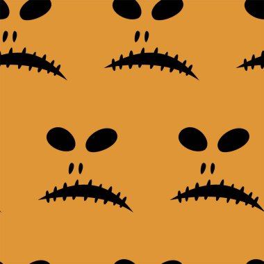 Cadılar Bayramı oyma jak ı ile dikişsiz desen siyah arka plan üzerinde siluetler yüzleri. Not defteri dijital kağıt, tekstil baskı, sayfa dolgu için kullanılabilir. Vektör çizimi