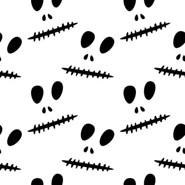 Cadılar Bayramı oyma jak ı ile dikişsiz desen siyah arka plan üzerinde siluetler yüzleri. Not defteri dijital kağıt, tekstil baskı, sayfa dolgu için kullanılabilir. Vektör çizimi