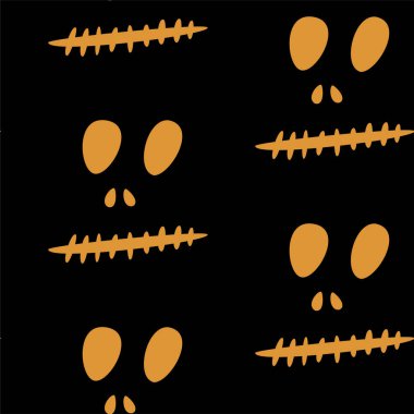 Cadılar Bayramı oyma jak ı ile dikişsiz desen siyah arka plan üzerinde siluetler yüzleri. Not defteri dijital kağıt, tekstil baskı, sayfa dolgu için kullanılabilir. Vektör çizimi