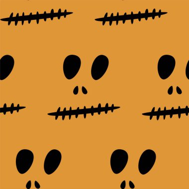 Cadılar Bayramı oyma jak ı ile dikişsiz desen siyah arka plan üzerinde siluetler yüzleri. Not defteri dijital kağıt, tekstil baskı, sayfa dolgu için kullanılabilir. Vektör çizimi