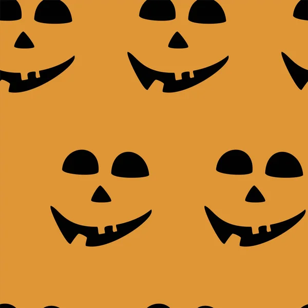 Pola mulus dengan halloween berukir jack menghadapi siluet di latar belakang hitam. Dapat digunakan untuk lembar memo kertas digital, cetak tekstil, isi halaman. Ilustrasi vektor - Stok Vektor