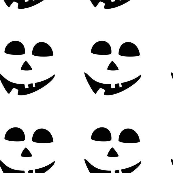 Seamless pattern with halloween carved jack faces silhouettes on black background. Can be used for scrapbook digital paper, textile print, page fill. Vector illustration — Stock Vector