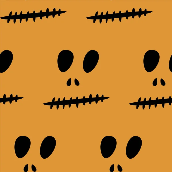 Bezešvé vzory s halloweenským vyřezávaným Jackem čelí siluetu na černém pozadí. Lze použít pro digitální papír, textilní tisk, výplň stránek. Vektorová ilustrace — Stockový vektor