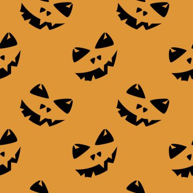 Cadılar Bayramı oyma jak ı ile dikişsiz desen siyah arka plan üzerinde siluetler yüzleri. Not defteri dijital kağıt, tekstil baskı, sayfa dolgu için kullanılabilir. Vektör çizimi