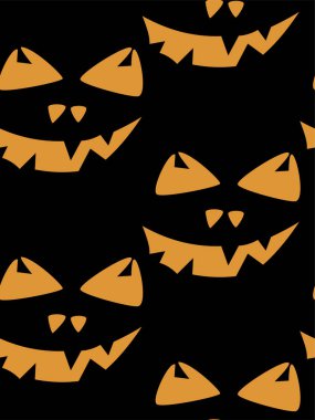 Cadılar Bayramı oyma jak ı ile dikişsiz desen siyah arka plan üzerinde siluetler yüzleri. Not defteri dijital kağıt, tekstil baskı, sayfa dolgu için kullanılabilir. Vektör çizimi