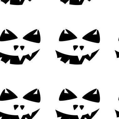 Cadılar Bayramı oyma jak ı ile dikişsiz desen siyah arka plan üzerinde siluetler yüzleri. Not defteri dijital kağıt, tekstil baskı, sayfa dolgu için kullanılabilir. Vektör çizimi