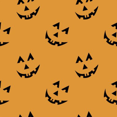 Cadılar Bayramı oyma jak ı ile dikişsiz desen siyah arka plan üzerinde siluetler yüzleri. Not defteri dijital kağıt, tekstil baskı, sayfa dolgu için kullanılabilir. Vektör çizimi