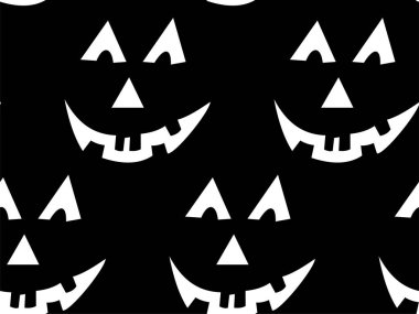 Cadılar Bayramı oyma jak ı ile dikişsiz desen siyah arka plan üzerinde siluetler yüzleri. Not defteri dijital kağıt, tekstil baskı, sayfa dolgu için kullanılabilir. Vektör çizimi