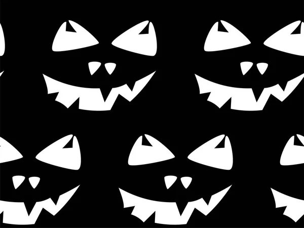 Nahtloses Muster mit zu Halloween geschnitzten Jack Faces Silhouetten auf schwarzem Hintergrund. kann für Sammelalbum digitales Papier, Textildruck, Seite füllen verwendet werden. Vektorillustration — Stockvektor