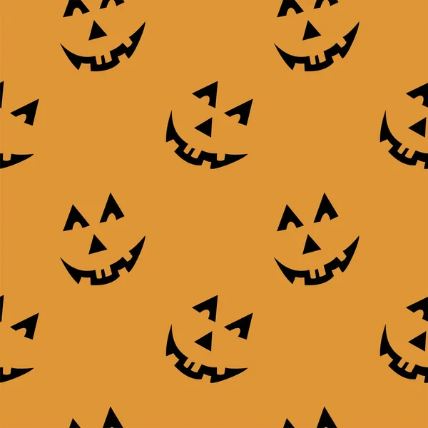 Seamless pattern with halloween carved jack faces silhouettes on black background. Can be used for scrapbook digital paper, textile print, page fill. Vector illustration — Stock Vector