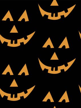 Cadılar Bayramı oyma jak ı ile dikişsiz desen siyah arka plan üzerinde siluetler yüzleri. Not defteri dijital kağıt, tekstil baskı, sayfa dolgu için kullanılabilir. Vektör çizimi