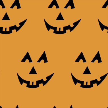 Cadılar Bayramı oyma jak ı ile dikişsiz desen siyah arka plan üzerinde siluetler yüzleri. Not defteri dijital kağıt, tekstil baskı, sayfa dolgu için kullanılabilir. Vektör çizimi