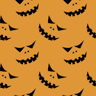 Cadılar Bayramı oyma jak ı ile dikişsiz desen siyah arka plan üzerinde siluetler yüzleri. Not defteri dijital kağıt, tekstil baskı, sayfa dolgu için kullanılabilir. Vektör çizimi