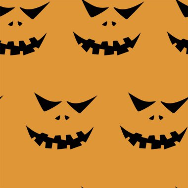 Cadılar Bayramı oyma jak ı ile dikişsiz desen siyah arka plan üzerinde siluetler yüzleri. Not defteri dijital kağıt, tekstil baskı, sayfa dolgu için kullanılabilir. Vektör çizimi