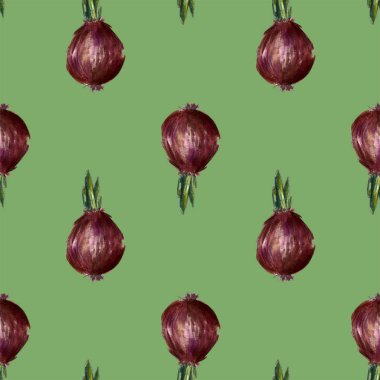 Soğan, biberiye ve sarımsak suluboya çizimler ilerler dikişsiz desen ayarlayın. Sonbahar, sonbahar, hasat. Arka plan tekstili.