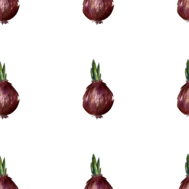 Soğan, biberiye ve sarımsak suluboya çizimler ilerler dikişsiz desen ayarlayın. Sonbahar, sonbahar, hasat. Arka plan tekstili.