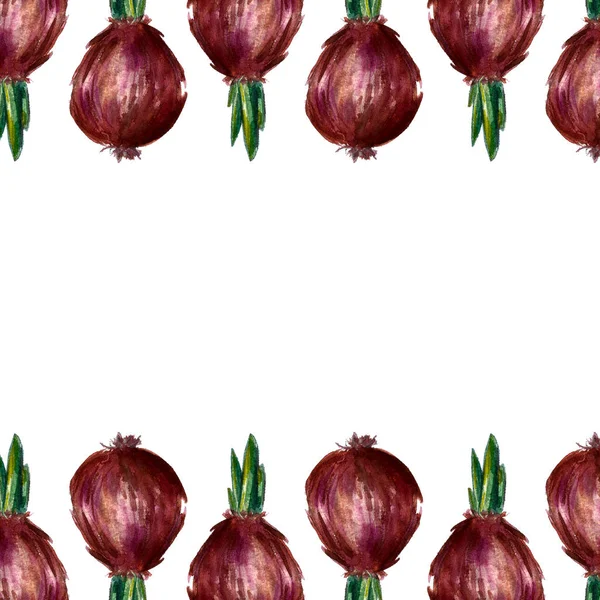 Soğan, biberiye ve sarımsak suluboya çizimler çerçeve ayarlayın. Sonbahar, sonbahar, hasat. Arka plan tekstili.