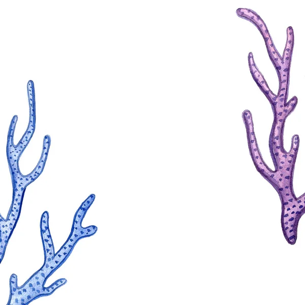 디자인 스크랩 북 용지, 섬유, 웹 사이트에 대한 손 페인트 수채화 산호 바다 바다 프레임 — 스톡 사진