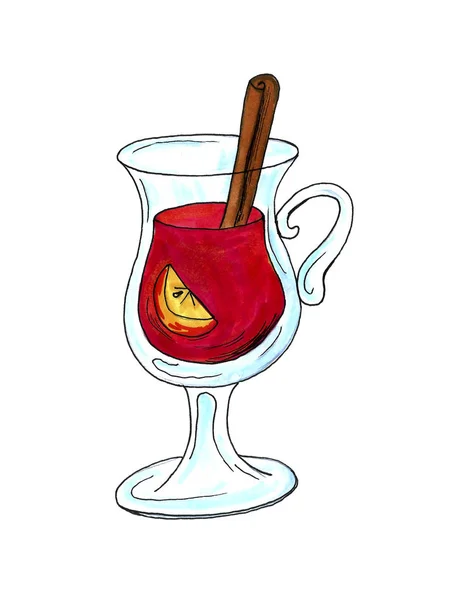 Acuarela ilustración dibujada a mano de una taza de glogg de vino caliente con especias de cacao. Navidad acogedora bebida fondo conjunto marco. Para textiles, papel de regalo, scrupbooking —  Fotos de Stock