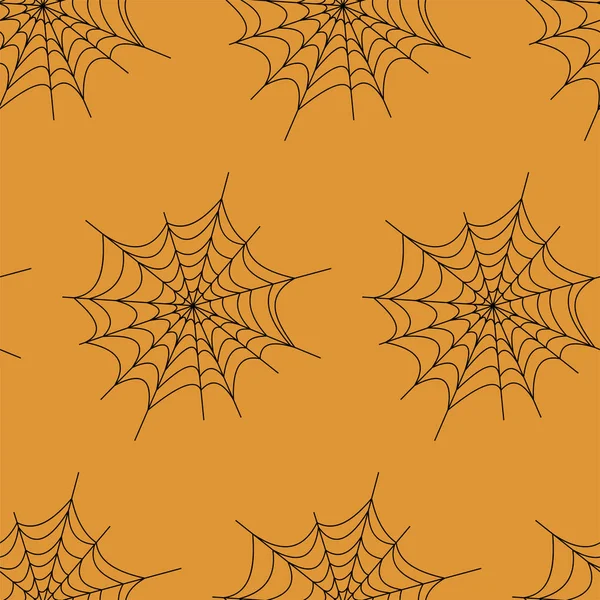 Padrão vetorial sem emenda web no fundo laranja preto branco. Textura de Halloween . — Vetor de Stock