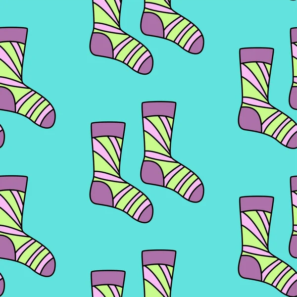 Winter vakantie patroon met sokken. heldere kleurrijke cadeau papier, achtergrond. Nieuwjaar, Kerstmis — Stockvector