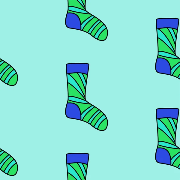 Patrón de vacaciones de invierno con calcetines. papel de regalo de colores brillantes, fondo. Año nuevo, Navidad — Vector de stock