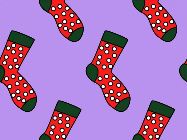 Patrón de vacaciones de invierno con calcetines. papel de regalo de colores brillantes, fondo. Año nuevo, Navidad — Vector de stock