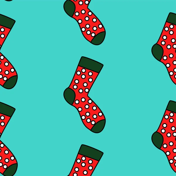Winter vakantie patroon met sokken. heldere kleurrijke cadeau papier, achtergrond. Nieuwjaar, Kerstmis — Stockvector