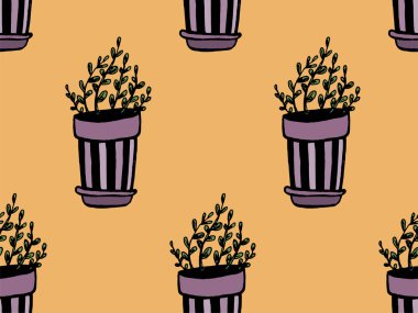 Tencerede farklı el çizilmiş ev bitkileri ayarlayın. İzole dekoratif bitkiler: aloe, crassula, tasarım şablonu için çiçek, simge, hediye kartı. Çizim stili vektör çizimi.