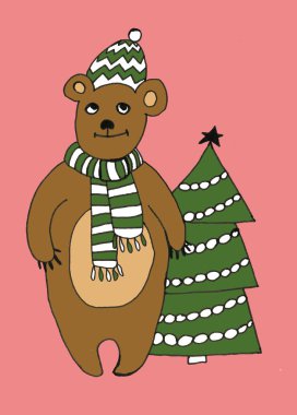 2020 Mutlu Yıllar. Sevimli küçük karikatür oyuncaklar seti. Yeni yıl ve Noel karakterleri. Tebrik kartları, takvimler, baskılar için Noel hayvanlar basit illüstrasyon