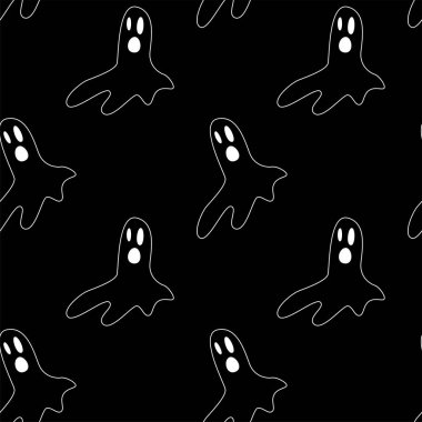 Vektör Happy Halloween sorunsuz desen, klasik paket simgeleri, Halloween tasarım için doodles elemanı. Cadılar Bayramı siluetleri seti. Siyah beyaz