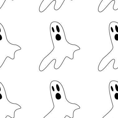 Vektör Happy Halloween sorunsuz desen, klasik paket simgeleri, Halloween tasarım için doodles elemanı. Cadılar Bayramı siluetleri seti. Siyah beyaz