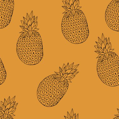 Yaprak simgesi ile ananas. Tropikal meyve beyaz arka plan üzerinde izole. Gıda sembolü, tatlı, egzotik ve yaz, vitamin, sağlıklı. Doğa logotatlısı. Kusursuz desen. Vektör çizimi