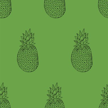 Yaprak simgesi ile ananas. Tropikal meyve beyaz arka plan üzerinde izole. Gıda sembolü, tatlı, egzotik ve yaz, vitamin, sağlıklı. Doğa logotatlısı. Kusursuz desen. Vektör çizimi