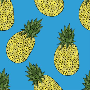 Yaprak simgesi ile ananas. Tropikal meyve beyaz arka plan üzerinde izole. Gıda sembolü, tatlı, egzotik ve yaz, vitamin, sağlıklı. Doğa logotatlısı. Kusursuz desen. Vektör çizimi