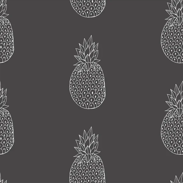 Ananas s listovou ikonou. Tropické ovoce izolované na bílém pozadí. Symbol jídla, sladké, exotické a letní, vitamín, zdravý. Zákusek z přírody. Bezproblémový vzor. Vektorová ilustrace — Stockový vektor