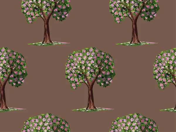 Hand drawn watercolor apple tree illustration. Summer, autumn, harvest. Sweet garden fruit on a tree. Seamless pattern