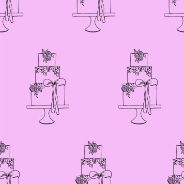 Düğün davetiyeleri veya duyurular için vektör düğün pastası desen